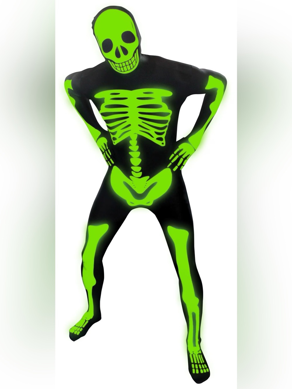 BRAND NEW men adult glow in the dark skeleton morphsuit halloween size XL 46-48